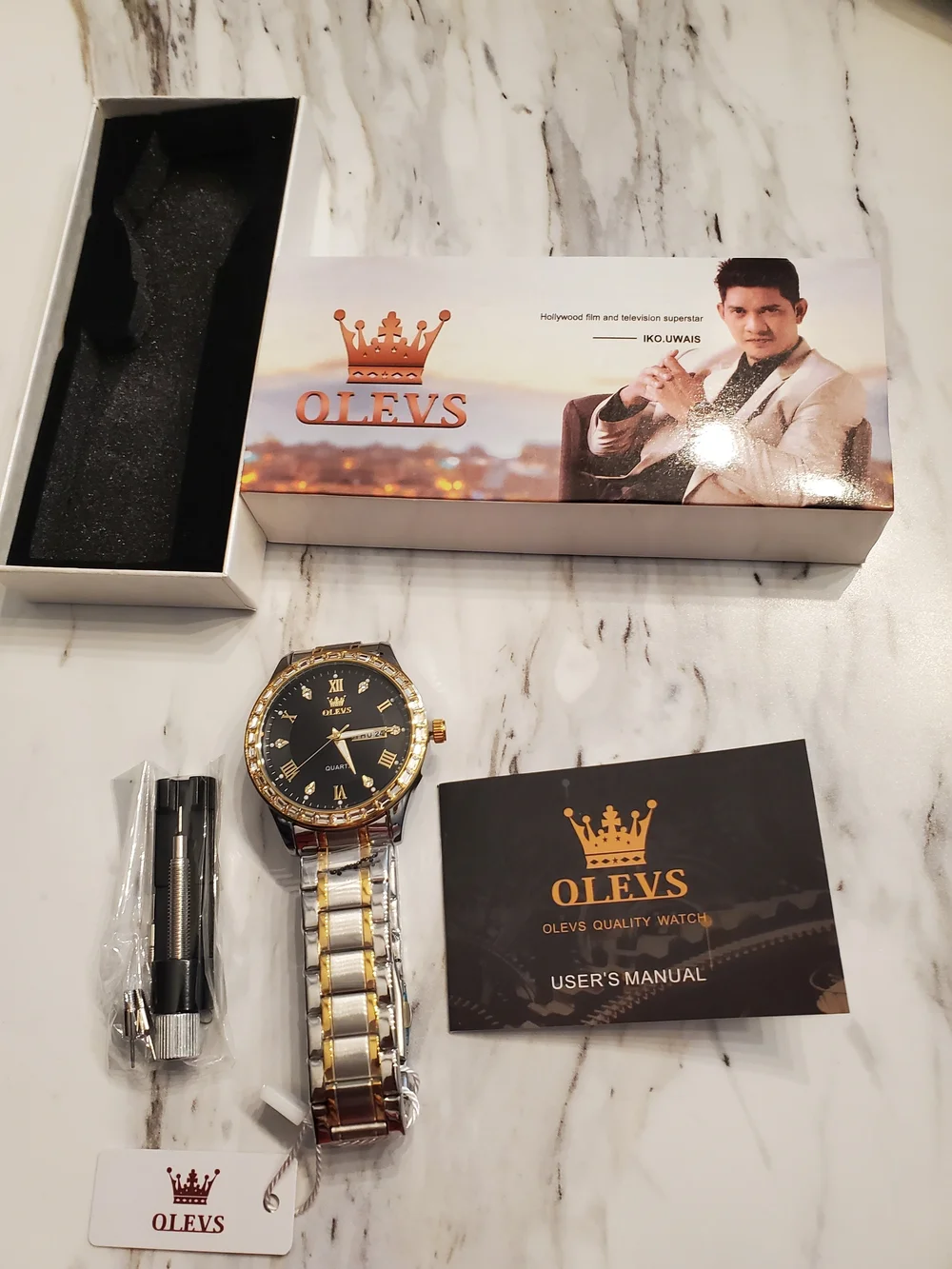 OLEVS Men’s Gold and Black Watch - Classic Dress Style